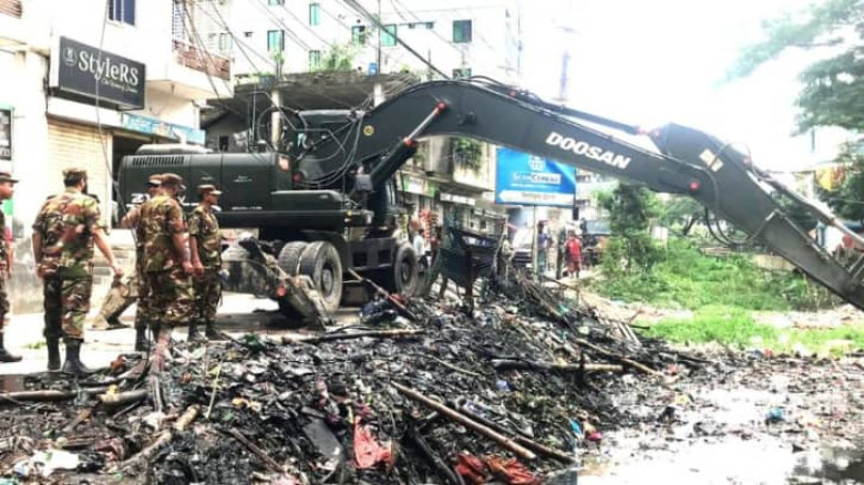 ডিএনডি এলাকায় জলাবদ্ধতা নিরসনে খাল পরিষ্কার করালো সেনাবাহিনী