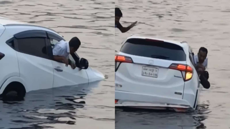 শীতলক্ষ্যা নদীতে ডুবলো প্রাইভেট কার, বেঁচে গেল চালক