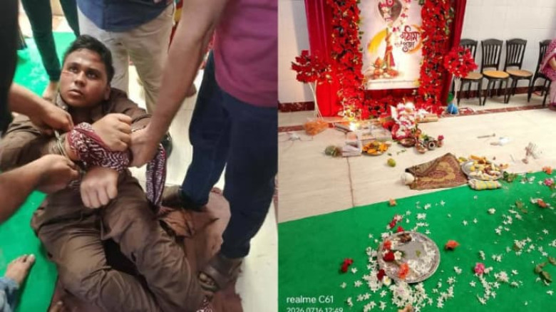 নয়ামাটিতে পূজার সময় মন্দিরে হামলা করলো যুবক